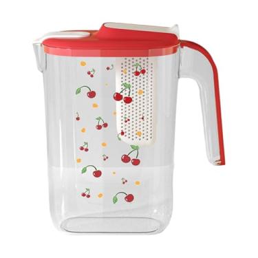 Imagem de Ioensy Jarra de água para porta de geladeira com tampa, cafeteira de infusão fria transparente, multiuso, 2200ml, chaleira, jarra de água para casamentos e, Vermelho