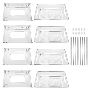 Imagem de 2 Pacote de embalagem Double Clear Plástico Organizador de gavetas sob gavetas deslizantes da pia com bandeja de rack de armazenamento multifuncional rack de rack de rack de rack