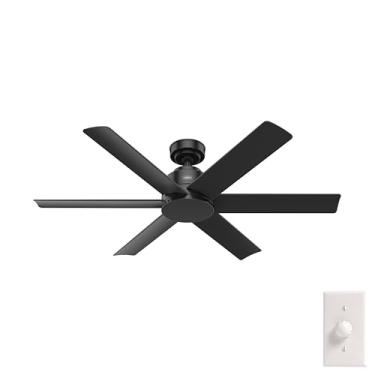 Imagem de Hunter Ventilador de teto externo ou interno de 132 cm, sem luz - Ventilador de teto preto sem luz, para pátio, varanda, garagem ou sala de estar, suporte padrão, 6 lâminas, controle de parede