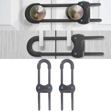 Imagem de WENPENG Fechaduras de armário deslizantes para bebês, travas de segurança ajustáveis em forma de U para puxadores de gavetas, geladeira, armário, armário, armário com botões de trava segura, pacote
