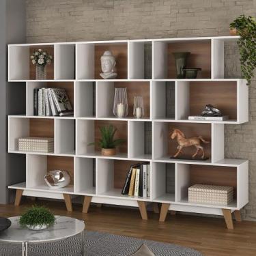 Imagem de Estante para Livros 12 Nichos Branco/Nogal Cj-008 - Hecol Móveis, Bran