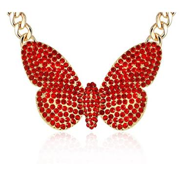 Imagem de Wellotus Gargantilha feminina de cristal brilhante, colar de borboleta, corrente grossa ligada grande, pingente de animal, bijuteria de fantasia, Cristal, Sem Pedra Preciosa