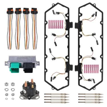Imagem de Boxonly Kit de junta de tampa de válvula com 8 velas de incandescência, 4 chicotes de vela incandescente de injetor, solenoide de relé e módulo de controle compatível com motores a diesel Ford 7.3L