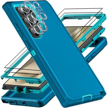 Imagem de YKHJKLEC Capa para Samsung Galaxy S24 Ultra, grau militar, 3 em 1, resistente à prova de choque/à prova de queda/poeira com 2 peças de protetor de tela de vidro temperado e protetor de lente da câmera