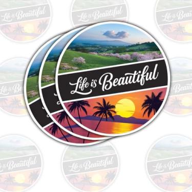 Imagem de 3 peças de adesivos de motivação Life is Beautiful Presentes para pessoas que buscam citações motivacionais, amantes da mentalidade positiva, defensores do crescimento pessoal, buscadores de mensagens