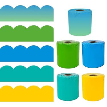 Imagem de Pacote IXL de 5 peças de bordas coloridas para quadro de avisos, rolos de 20 metros de acabamento recortado verde, azul e amarelo para quadro branco, cortiça e cartaz, festa, decoração de escritório e