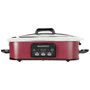 Imagem de Panela Elétrica Programável 3,7L com Assadeira de Cerâmica e Display LED, 110V 260W, MAGNIFIQUE, Vermelho