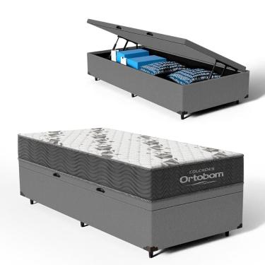 Imagem de Cama Box Baú + Colchão Ortobom e Espuma D33 Airtech 100 78cm