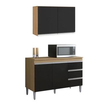 Imagem de Armário Aéreo Andréia 80 cm Balcão de Cozinha com Tampo 100 cm Preto Amêndoa - AJL