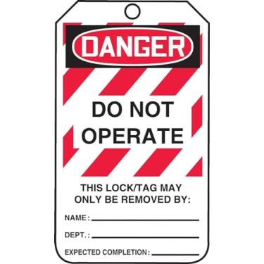 Imagem de Accuform Signs MLT406CTP Etiqueta de bloqueio, Legend"Danger DO NOT Operate", 14,6 cm de comprimento x 8,25 cm de largura x 0,01 cm de espessura, PF-Cardstock, vermelho/preto sobre branco (pacote com 25)
