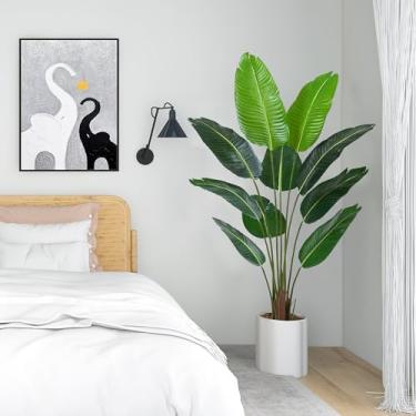 Imagem de Planta artificial Bird of Paradise, árvore artificial, planta tropical, palmeira com troncos de folhas, interior e exterior, folha de bananeira falsa para decoração de casa, sala de estar, escritório