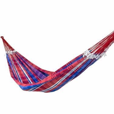 Imagem de Rede de Dormir e Descanso Super Tijubana Casal Extra 100% Algodão Jaguaruana. (Vermelho,Azul e Branco)