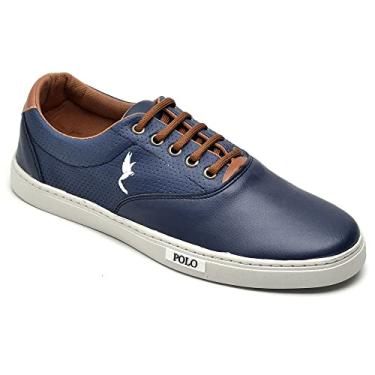 Imagem de Tênis Casual Masculino Homem Couro Ecologico Moderno Sapatenis SAP700, Polo Blu ORIGINAL (Branco, BR, Adulto, Numérico, 43)
