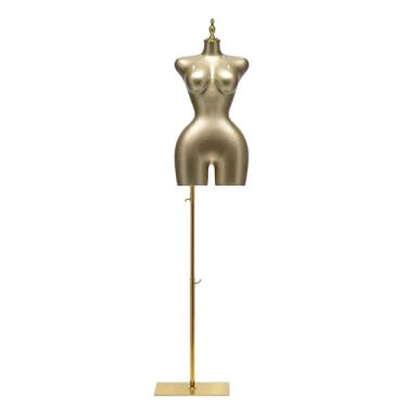 Imagem de Manequins femininos europeus e americanos com suporte, a altura do torso de fibra de vidro pode ser ajustada de 65 a 83 polegadas(Gold,Medium)