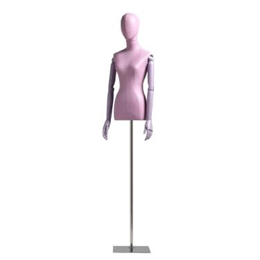 Imagem de Torso de manequim feminino de fibra de vidro PU, cabeça giratória destacável e braço de madeira maciça, suporte para exposição de roupas, manequim(Purple)