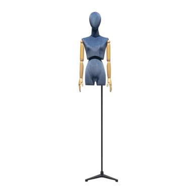Imagem de Manequim feminino com suporte triangular, torso de veludo, braço giratório removível de madeira maciça, base de metal, capaz de posar(Blue black)