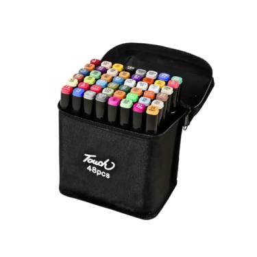 Imagem de Conjunto de Canetas Marcador Permanente Canetinhas para Colorir Touch com Ponta Dupla para Desenhos Profissional e Escolar com Duas Pontas Hidrográficas com Estojo para Transporte (48)