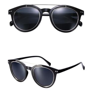 Imagem de VFDHN Óculos de sol polarizados redondos com ponte dupla masculino com revestimento espelhado e proteção UV400 para dirigir ao ar livre (01 PRETO)