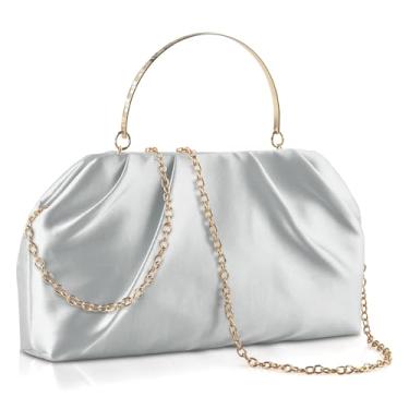 Imagem de Bolsa clutch feminina elegante plissada de couro vegano bolsa de mão formal de ombro transversal elegante, Prata