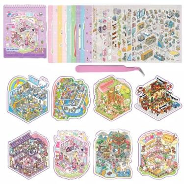 Imagem de 20 Sets 3D Stickers Scene 3D Miniature Scene Therapy for Kids & Adults Reusable Miniature Room DIY Sticker Kit Stress Relief Sticker Cartoon Scenes with Tweezers