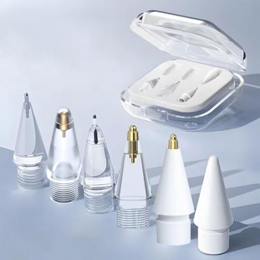 Imagem de Pontas de substituição para Apple Pencil Pro/2ª geração/1ª geração/USB C, pontas de caneta Apple Pencil recarregáveis atualizadas com capa, pacote com 6 pontas de caneta de iPad precisas resistentes
