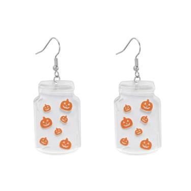 Imagem de Brinco com pingente de abóbora para o Dia das Bruxas, outono, acrílico, transparente, pingente, pingente, pingente, rosto, sorrindo, argolas, moda, festiva, bijuteria