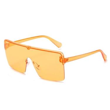 Imagem de Óculos de sol femininos de armação grande, masculinos, uma peça, meia armação, UV400 (laranja transparente)