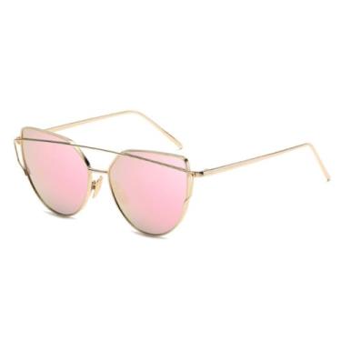 Imagem de Óculos de sol de luxo estilo cateye feminino, espelhado, vintage (dourado, rosa sakura)