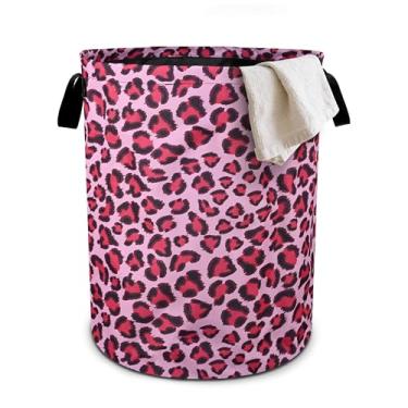 Imagem de Cesta de roupa suja de leopardo rosa dobrável em tecido Oxford, cesto de lavanderia, organizador de balde de roupas para banheiro/armazenamento de lavanderia/quarto 40 x 40 cm