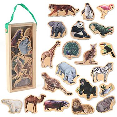 Imagem de Steventoys Ímãs de geladeira para crianças - Ímãs de geladeira de animais de zoológico para crianças pequenas - Brinquedos magnéticos de madeira para aprendizado de desenvolvimento de bebês e crianças
