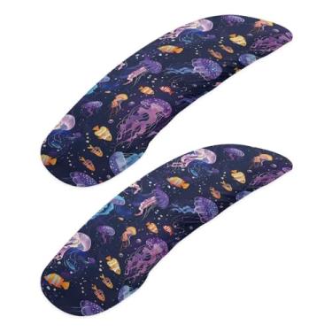 Imagem de Wanzuoeng 2 capas de apoio de braço para cadeira de escritório com estampa de água-viva, capas elásticas macias para descanso de braços, capas protetoras de braços laváveis removíveis para cadeira de