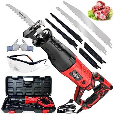 Imagem de Serra de osso portátil, máquina de serra elétrica de osso de carne de 3800 W, para cortar ossos de carne, madeira, metal, plástico e alumínio, kit de cortador de carne elétrico de 220 V com 6 lâminas