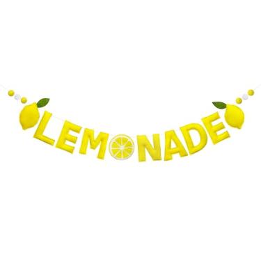 Imagem de Decorações de suporte de limonada pré-amarrado feito à mão sinal limonada faixa bola de feltro de lã guirlanda para tema limão berçário decoração de parede casa aniversário chá de bebê noiva chuveiro