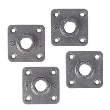 Imagem de Encaixe de mini flange quadrado de 1/5.1 cm, acessórios de ferro maleável preto PIPE DECOR se encaixam em tubos, bicos e acessórios padrão de 1/2 polegada, monte móveis vintage faça você mesmo, pacote