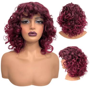 Imagem de Peruca cacheada curta marsala ombre hair encaracolada 39