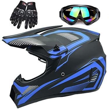 Imagem de Capacete adulto de 4 rodas, capacete off-road, capacete de motocross, certificação DOT, capacetes completos confortáveis e respiráveis para locomotivas usadas em todas as estações, azul, P