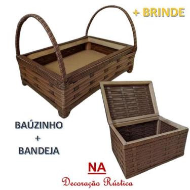Imagem de kit cozinha caixa organizadora + bandeja cesta de café da manhã marrom