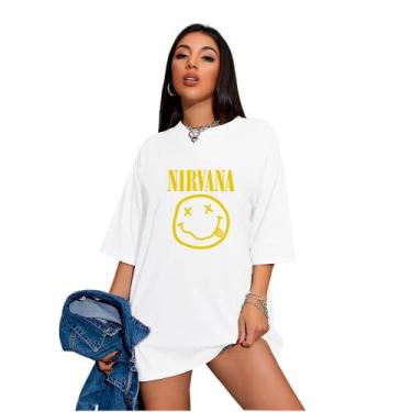 Imagem de Camiseta Oversized Feminina Banda Nirvana - FSL.CONF, Branco, XG