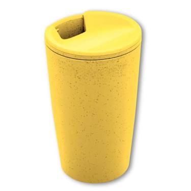 Imagem de Copo Térmico Ecológico Amarelo, 500ml, de Fibra de Bambu, Parede Dupla e Tampa, Caneca Reutilizável Livre de BPA Para Café, Chá e Água.
