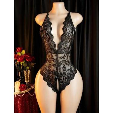 Imagem de Conjunto De Lingerie Feminino Sexy Com Renda, Abertura Na Virilha, Sut