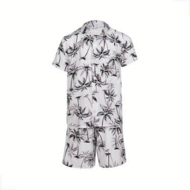 Imagem de Conjunto Infantil Floral Social Coqueiro Havaiana - Ziby Kids, Branco,
