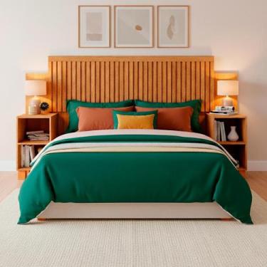 Imagem de Cabeceira Ripada Modular para cama Casal, Queen com Mesas de Cabeceira