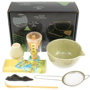 Imagem de Conjunto de batedor Matcha, elegante conjunto de chá matcha japonês, kit matcha de 500 ml, tigela matcha de cerâmica com bico suporte para batedor matcha, batedor matcha de bambu, colher de chá