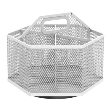 Imagem de Tcwhniev Suporte de caneta giratório de 360 graus, organizador de lápis giratório de metal hexagonal com 6 compartimentos, suporte de material de escritório, copo de caneta de malha de mesa preto