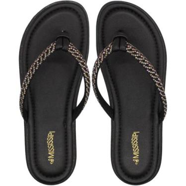 Imagem de Chinelo De Dedo Mississipi Tira Com Strass Nózinho Feminino, Preto, 35
