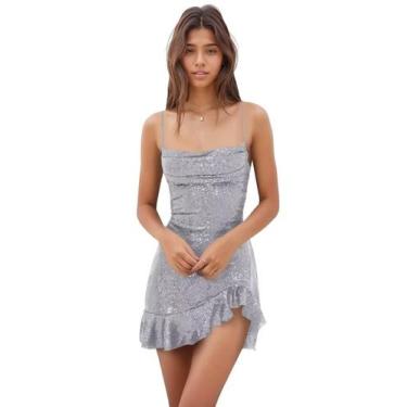 Imagem de Vestido de boas-vindas EEMEII Sequin Mermaid Ruffles prateado 16W