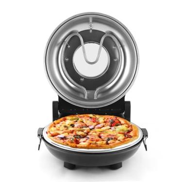 Imagem de KLAIF Forno elétrico de pizza de bancada de 30 cm com pedra cerâmica, controles de temperatura ajustáveis duplos, inclui 4 ferramentas de pizza (preto)