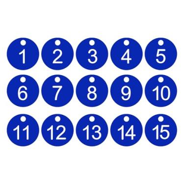 Imagem de PATIKIL 1 a 15 etiquetas numéricas, 15 peças, etiquetas redondas com número de identificação, chaveiro numerado de plástico para armários de bagagem, organizador de cabides de vendas de campo