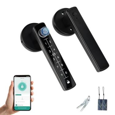 Imagem de Fechadura biométrica de impressão digital com teclado e entrada sem chave - maçaneta inteligente para quarto/casa/hotel/escritório/apartamento (preto) - cartão APP/IC/impressão digital/desbloqueio de
