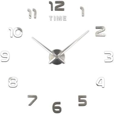 Imagem de Relógio De Parede Decorativo Sem Moldura 3D 80Cm Prata